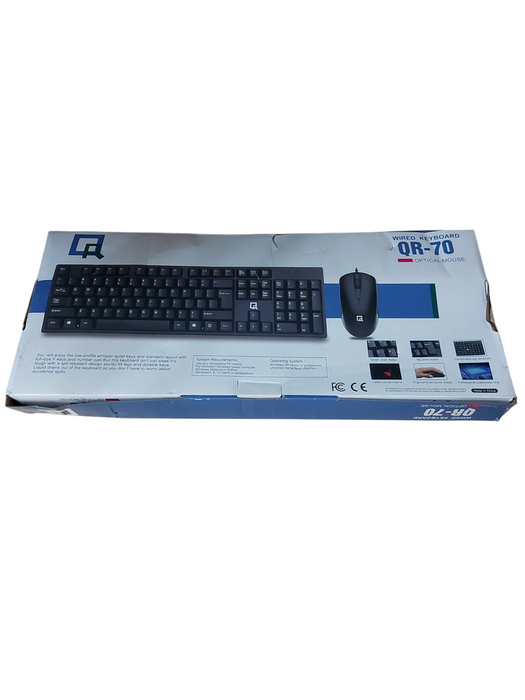 QR 70 Wired Keyboard & USB Optical Mouse with USB Adapter