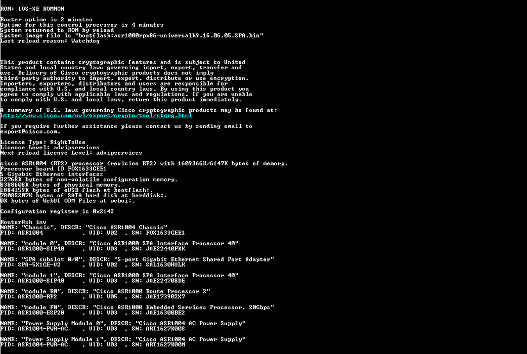Cisco ASR1004 Router ASR 1000 Series w/ SPA-5X1GE-V2, ESP20, RP2 | Dual AC )