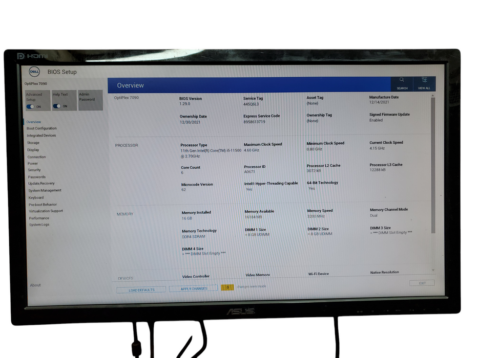 Dell Optiplex 7090 SFF, i5-11500@2.70GHz, 16GB DDR4, 256GB NVMe, no OS