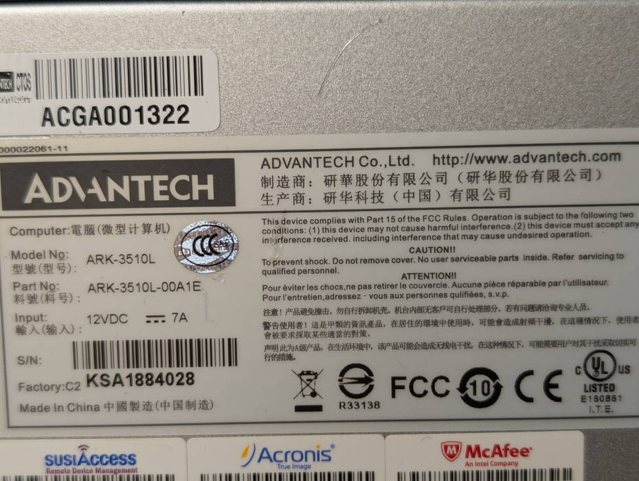 ADVANTECH ARK-3510L Intel Core i5-3610ME 16GB RAM 256GB SSD Fanless PC  -