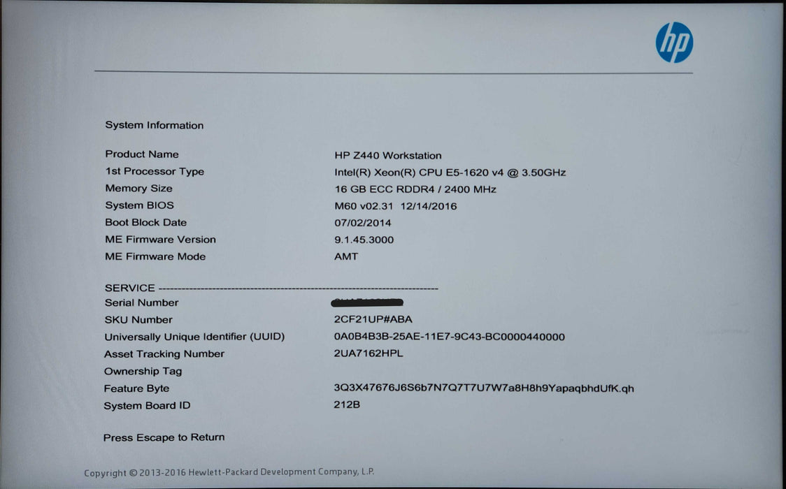 HP Z440 Workstation, Xeon E5-1620 v4 3.50GHz, 16GB DDR4, 256GB SSD, K2200