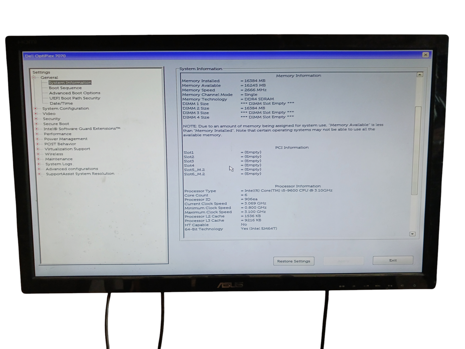 Dell Optiplex 7070 Tower Intel i5-9600 @ Ghz 16GB DDR4 No HDD Q