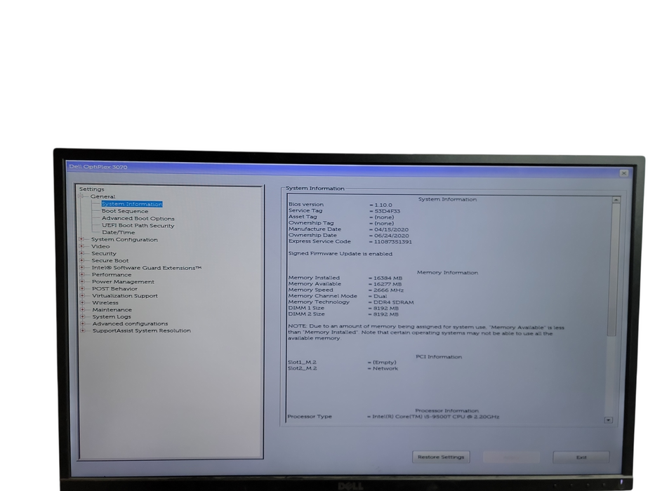 Dell OptiPlex 3070 i5 - 9500T @ 2.20GHz 16GB DDR4 Ram Qθ