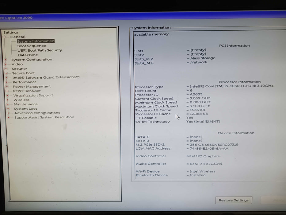 Dell OptiPlex 3090 SFF Desktop i5-10500 @3.1GHz 8GB RAM, 256GB NVMe M.2 SSD