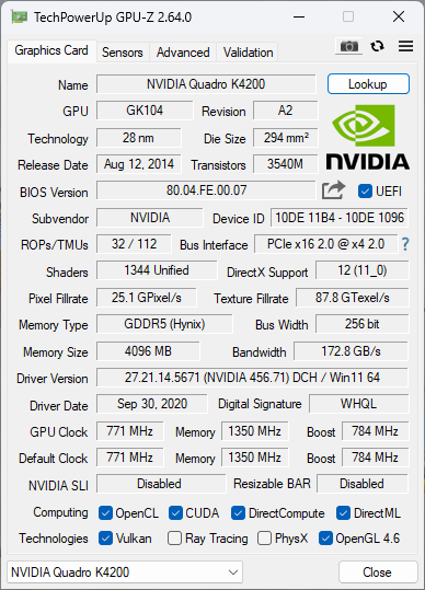 NVIDIA Quadro K4200 4GB GDDR5 Graphics Card | 2xDP 1xDVI