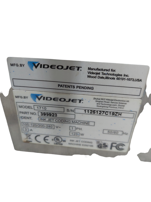VideoJet Model:1710 PN: 399923 InkJet Coding Machine  =