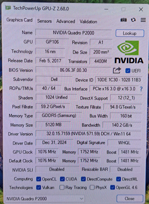 NVIDIA Quadro P2000 5GB GDDR5 Graphics Card | 4x DisplayPort  )