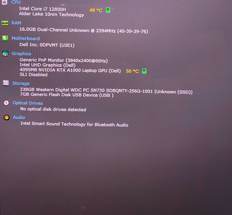 Dell Precision 5570 4K TOUCH i7-12800H RTX A1000 4GB GPU 16GB 256SSD READ!  Lap200