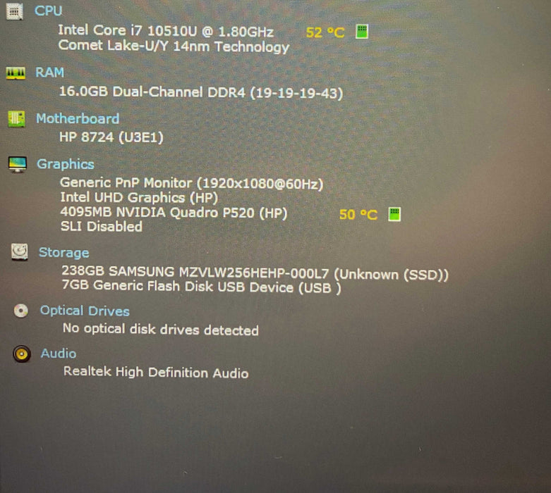 HP ZBook Firefly 14 G7 i7-10510U QUADRO P520 4GB GPU 16GB RAM 256SSD  READ!  Lap200