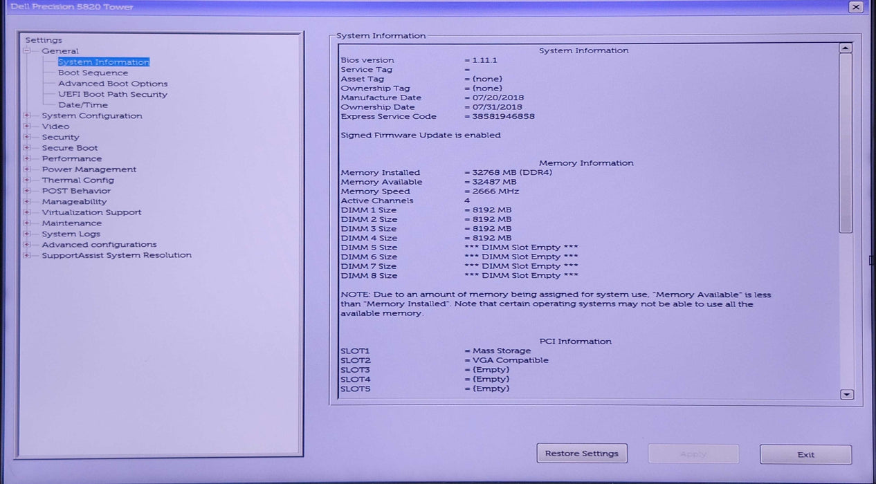 Dell Precision 5820 Tower, Xeon W-2123, 32GB DDR4, 256GB NVMe, P2000, 950W