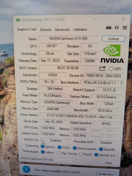 EVGA NVIDIA GTX650 2GB PCI-E (READ) %