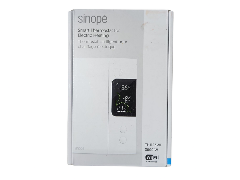 Sinopé White 3000 W Smart Thermostat for Electric Heating, Model: TH1123WF Q