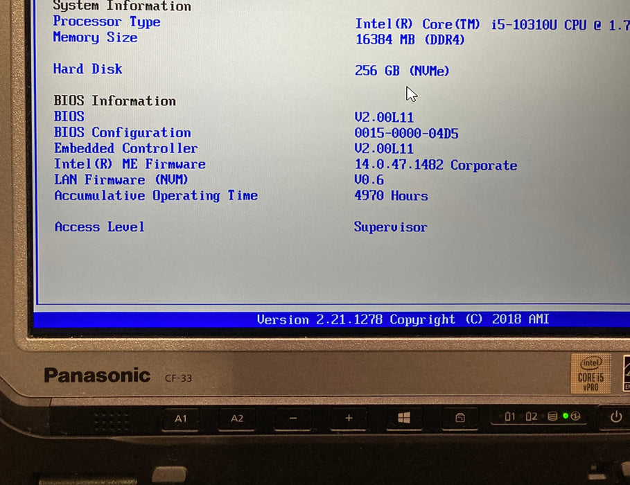 Panasonic ToughBook CF-33 TOUCH Core i5-10310U 16GB RAM 256SSD 4970Hrs READ
