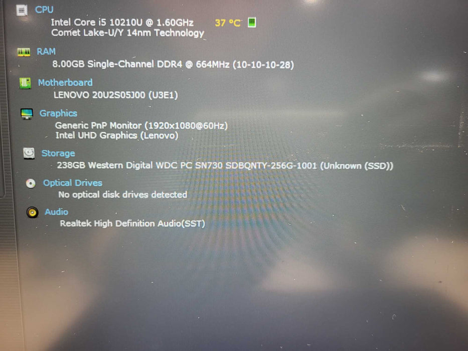Lenovo ThinkPad L14 Gen 1 Intel Core i5-10210U 8GB RAM 256GB SSD READ $ Lap200