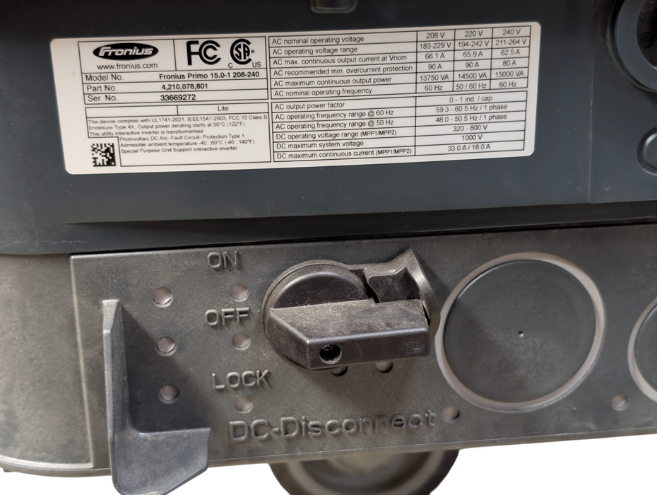 Fronius Primo 15.0 kW Inverter 15.0-1 208-240 Please READ  -