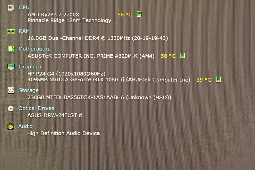 Custom PC, ASUS PRIME A320M-K, Ryzen 7 2700X, 16GB DDR4, 256GB NVMe, 1050Ti