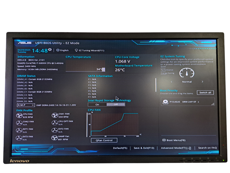 Custom PC | Asus X99-A II w/ Core i7-6800K @3.40GHz, 16GB DDR4, AX760