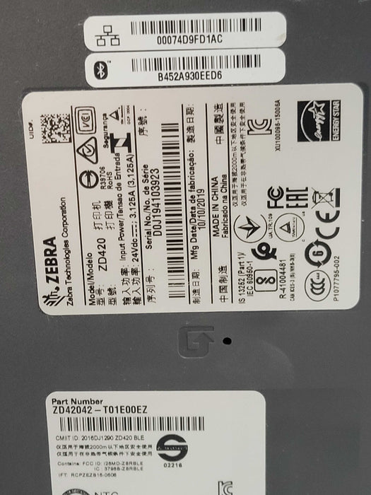 Zebra ZD42042-T01E00EZ Barcode Label Printer 300 dpi Ethernet , READ _