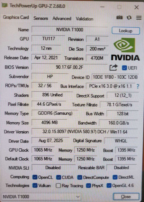 Nvidia Quadro T1000 4GB GDDR6 Graphics Card | 4xMiniDP