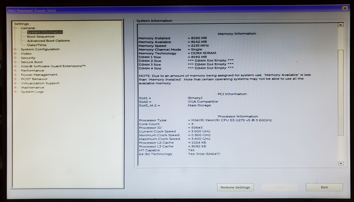 Dell Precision Tower 3420, Xeon E3-1270 v5, 8GB DDR4, 256GB SSD