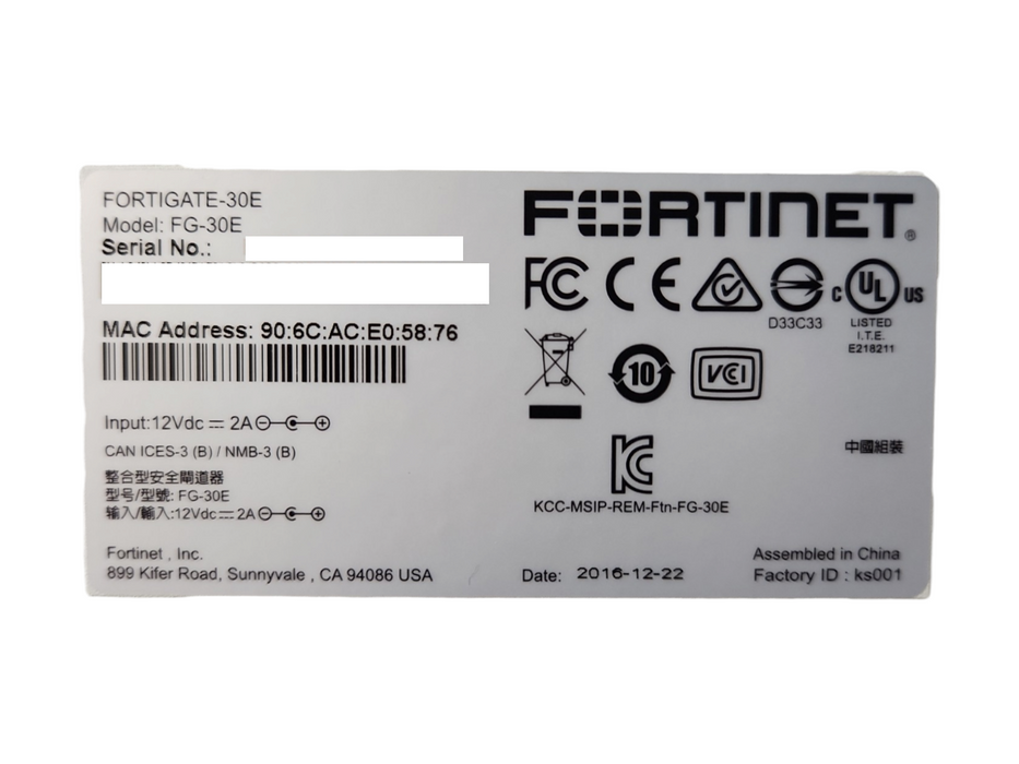 Fortinet FortiGate FG-30E, Network Security Firewall, Factory Reset