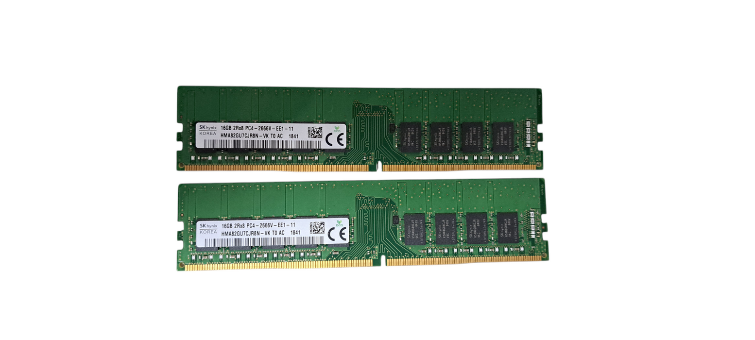Set of 2x SK hynix 16GB DDR4-2666 ECC UDIMM PC4-21300 2Rx8  WORKSTATION RAM
