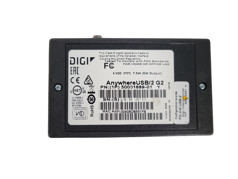 Digi AnywhereUSB 2 G2 Remote I/O Concentrator, AW-USB-2, 50001689-01 !