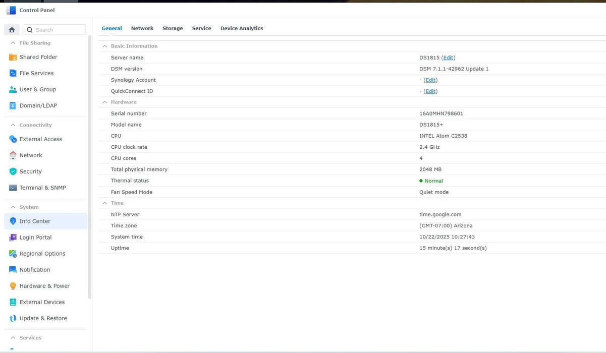 Synology DiskStation DS1815+ 8-Bay NAS Working With 4x6TB (24TB) HDDs _
