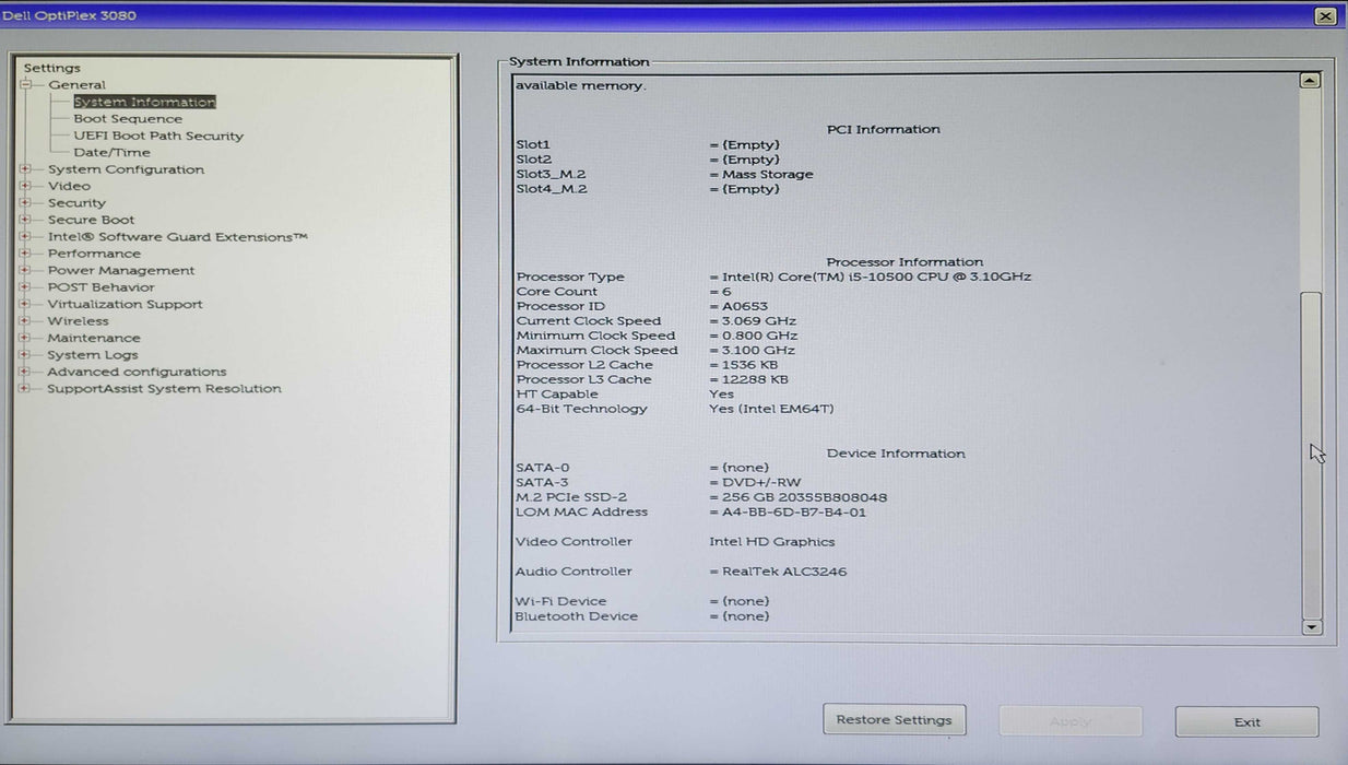 Dell OptiPlex 3080 SFF, i5-10500 3.10GHz, 16GB DDR4, 256GB NVMe Q