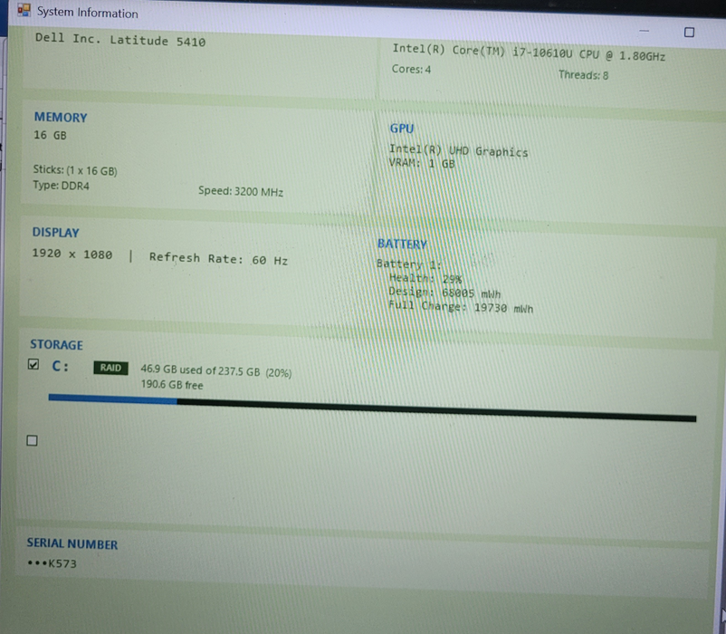 Dell Latitude 5410 | i7-10610U @1.80GHz 16GB DDR4 256GB NVMe | READ!!!  Lap200