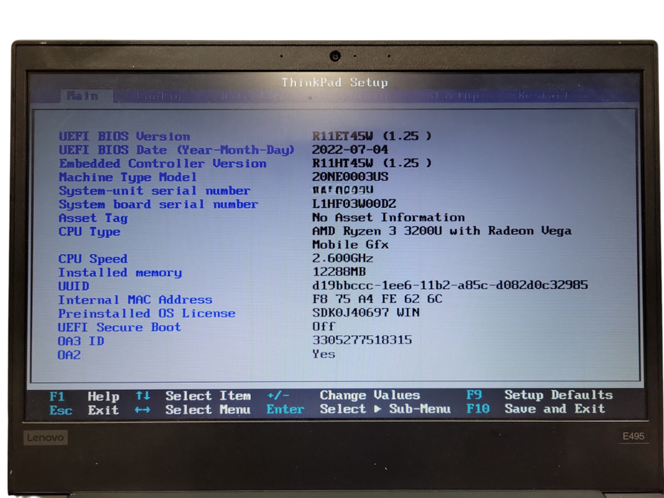 Lenovo ThinkPad E495 | Ryzen 3 3200U @2.30GHz, 12GB DDR4, 256GB NVMe ! Lap200