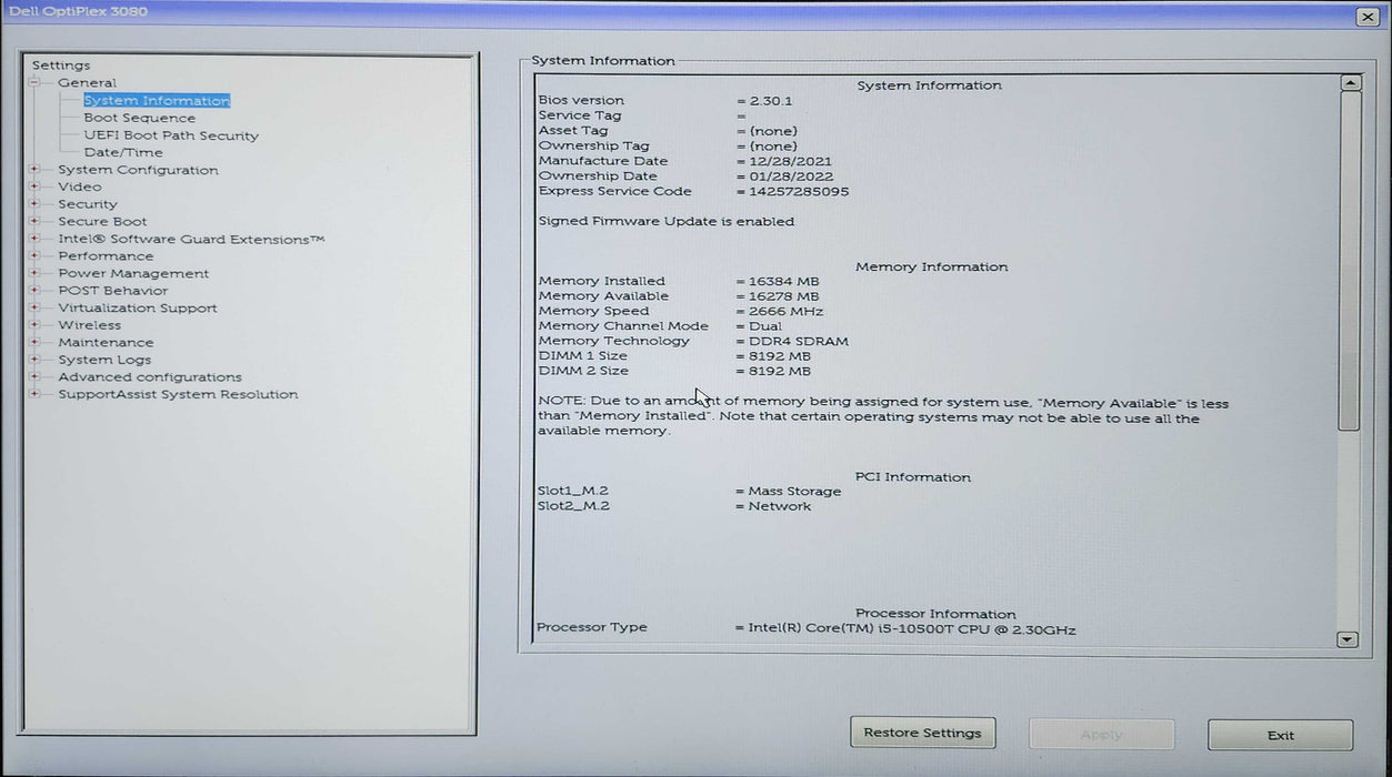 Dell Optiplex 3080 micro, i5-10500T 2.10GHz, 16GB DDR4, 256GB NVMe, 65W AC