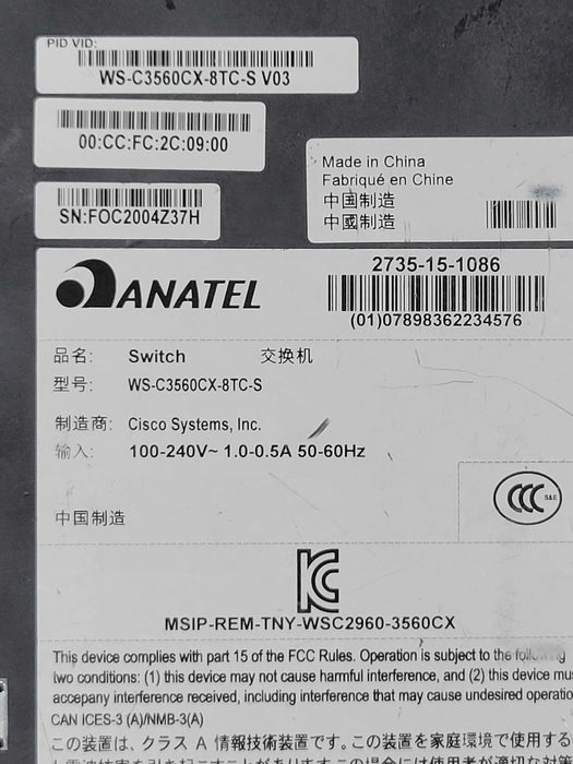 Cisco WS-C3560CX-8TC-S 8-port Gigabit 2-port SFP compact Switch _