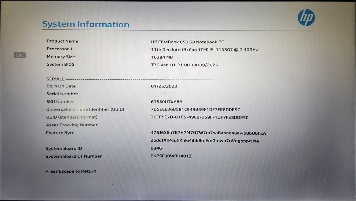 HP EliteBook 850 G8 Core i5-1135G7 2.4GHz, 16GB DDR4, 256GB NVMe Q Lap200
