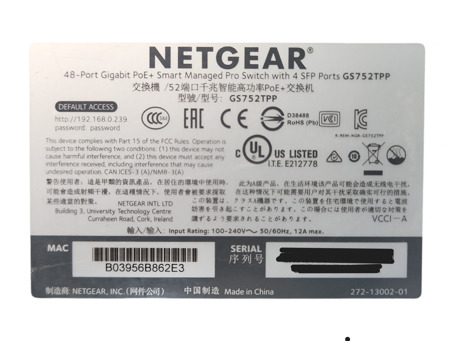 Netgear GS752TPP 48-Port Gigabit PoE + Smart Managed Pro Switch w/ 4 SFP