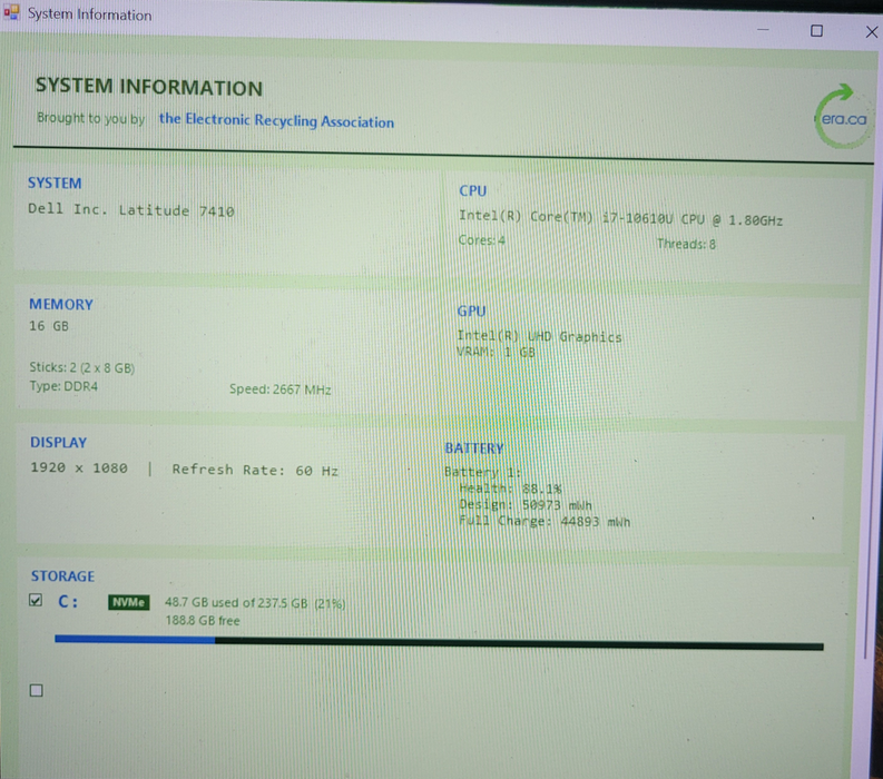 Dell Latitude 7410 | i7-10610U @1.80GHz 16GB DDR4 256GB NVMe  Lap200