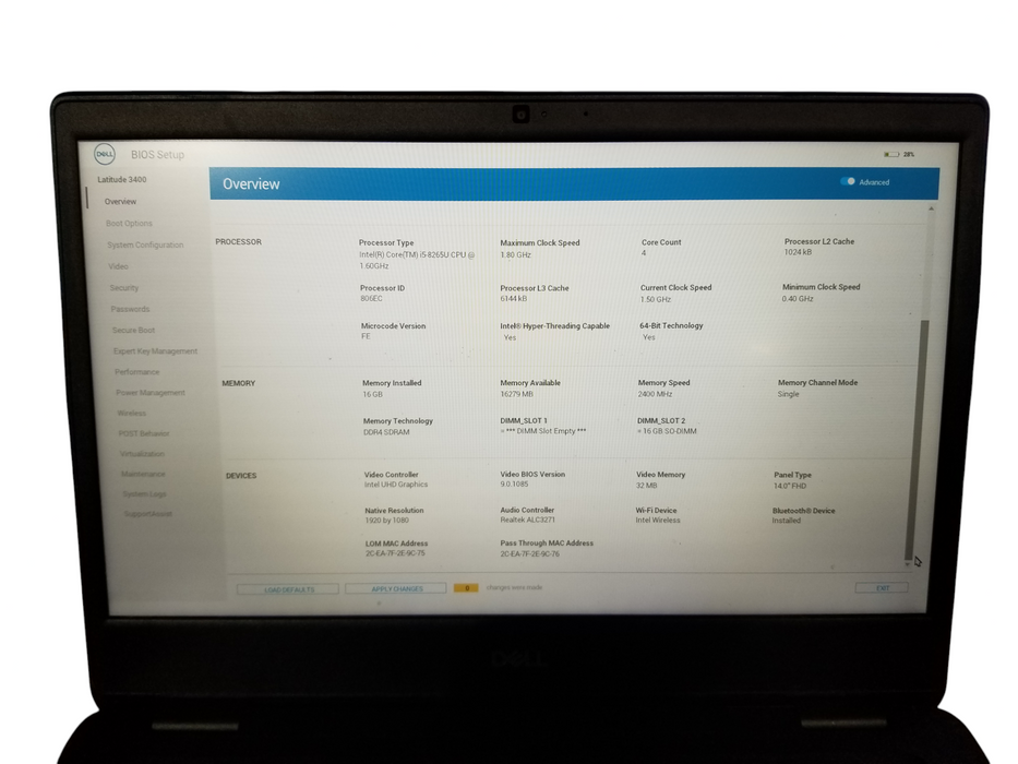 Dell Latitude 3400 i5-8265U @1.60GHz 16GB DDR4 128GB NVMe   Lap200