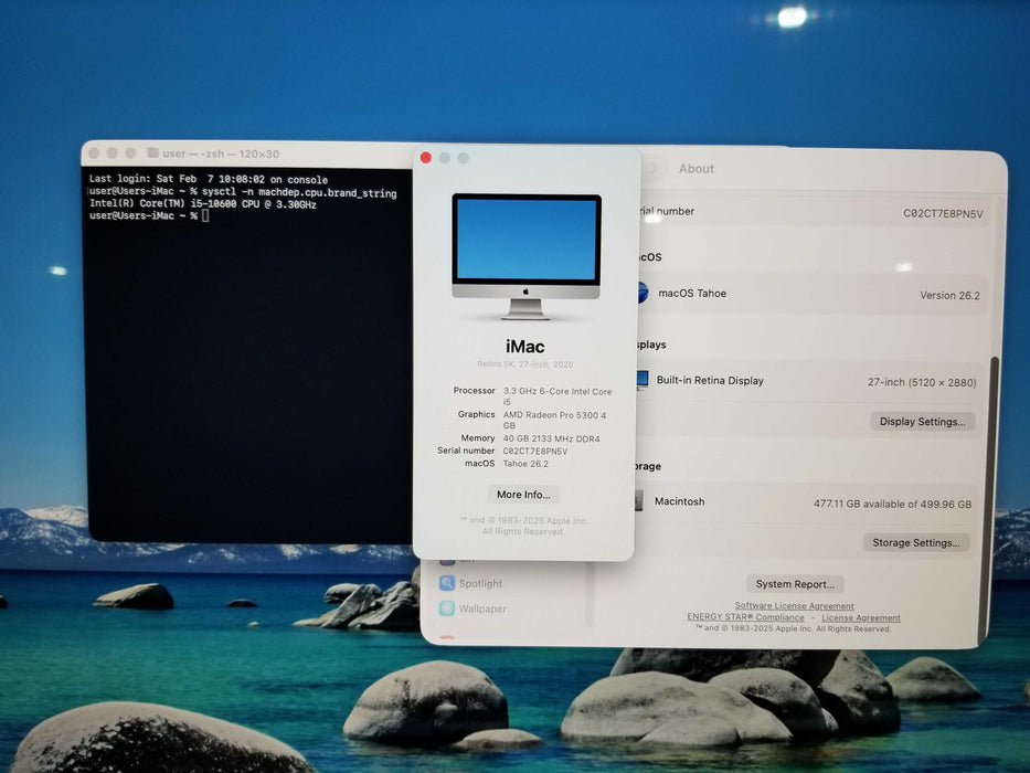 Apple iMac Retina 5K 2020 27" i5-10600 CPU 3.30GHz 40GB RAM 500GB SSD READ