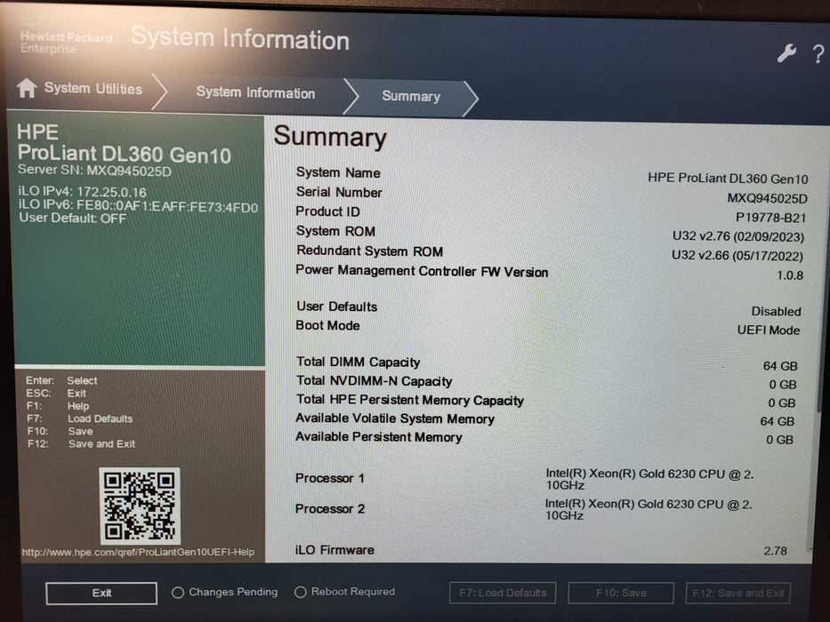 HP ProLiant DL360 Gen10 2.5" 2x Gold 6230 64GB DDR4 P408i-a 2x PSU $