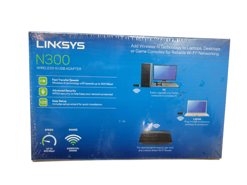 NEW Linksys N300 Wireless-N USB Adapter %