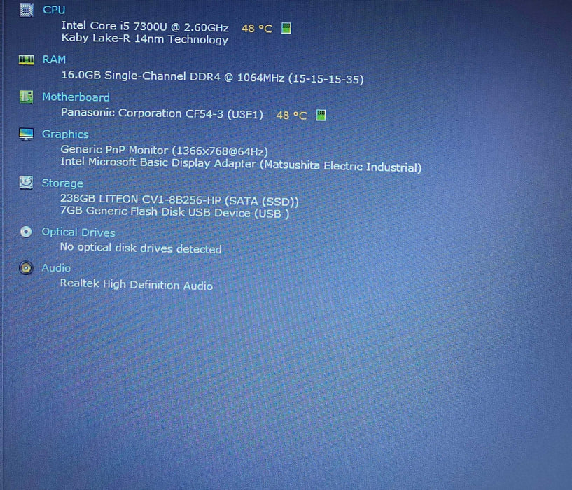 Panasonic ToughBook CF-54 i5-7300U@2.60GHz 16GB RAM 256GB SSD 3480Hrs.