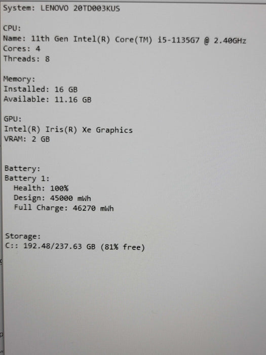 Lenovo ThinkPad E15 Gen 2 i5-1135G7 16GB DDR4 256GB NVMe  β Lap200