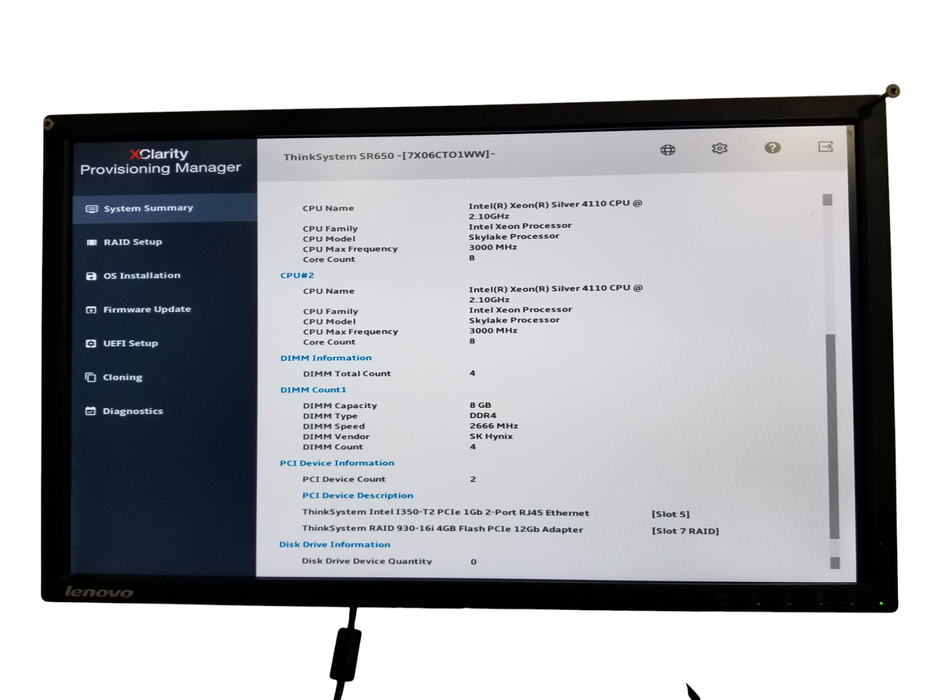 Lenovo ThinkSystem SR650 2x Xeon Silver 4110, 32GB DDR4, 930-16i 4GB RAID