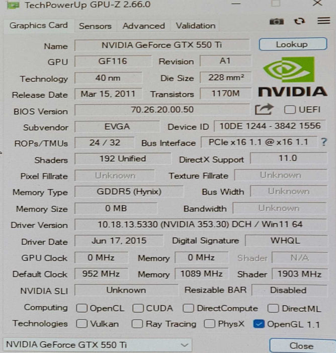 EVGA GeForce GTX 550 Ti 1GB Graphics Card Q