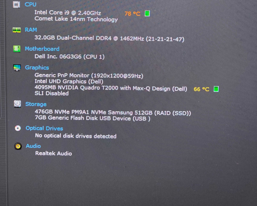 Dell Precision 5550 i9-10885H QUADRO T2000 4GB 32GB RAM 512GB SSD  Lap200