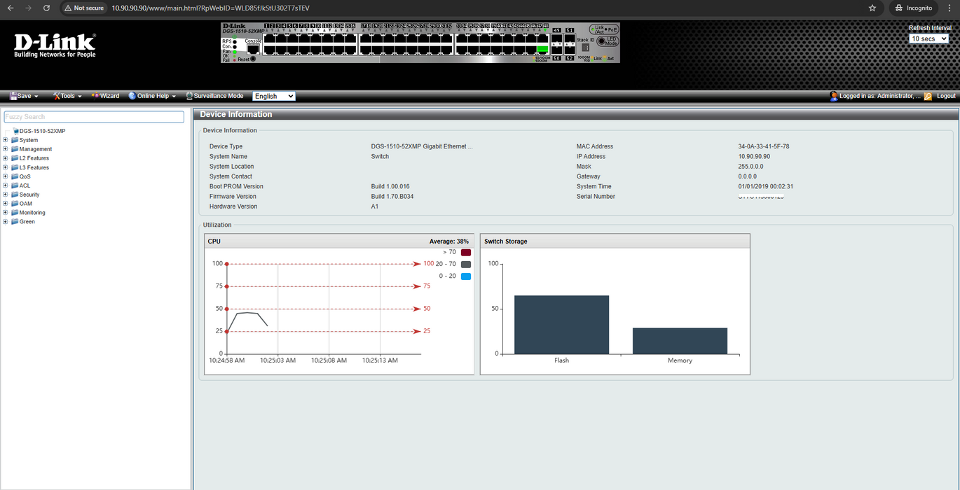 D-LINK DGS-1510-52XMP 48-Port Gigabit Stackable Smart Managed PoE Switch