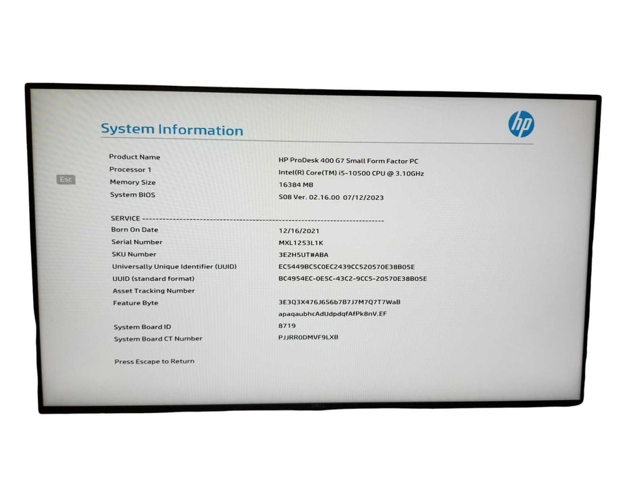 HP ProDesk 400 G7 SFF, Core i5-10500 @3.10GHz, 16GB DDR4, 256GB NVMe *READ*