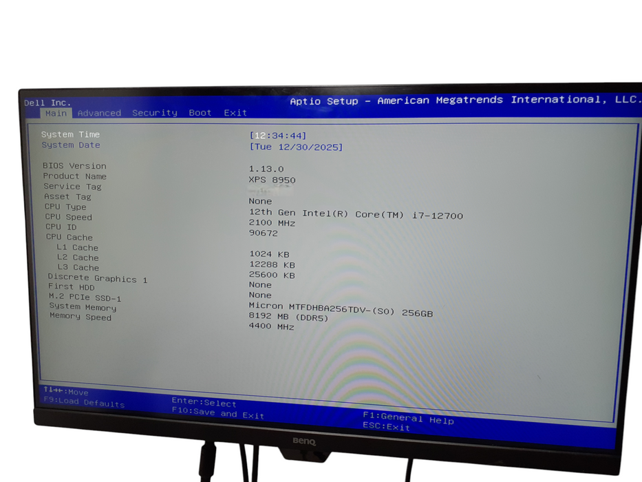 DELL XPS 8950 i7-12700 @ 2.10 GHz 8GB DDR5 256GB NVMe