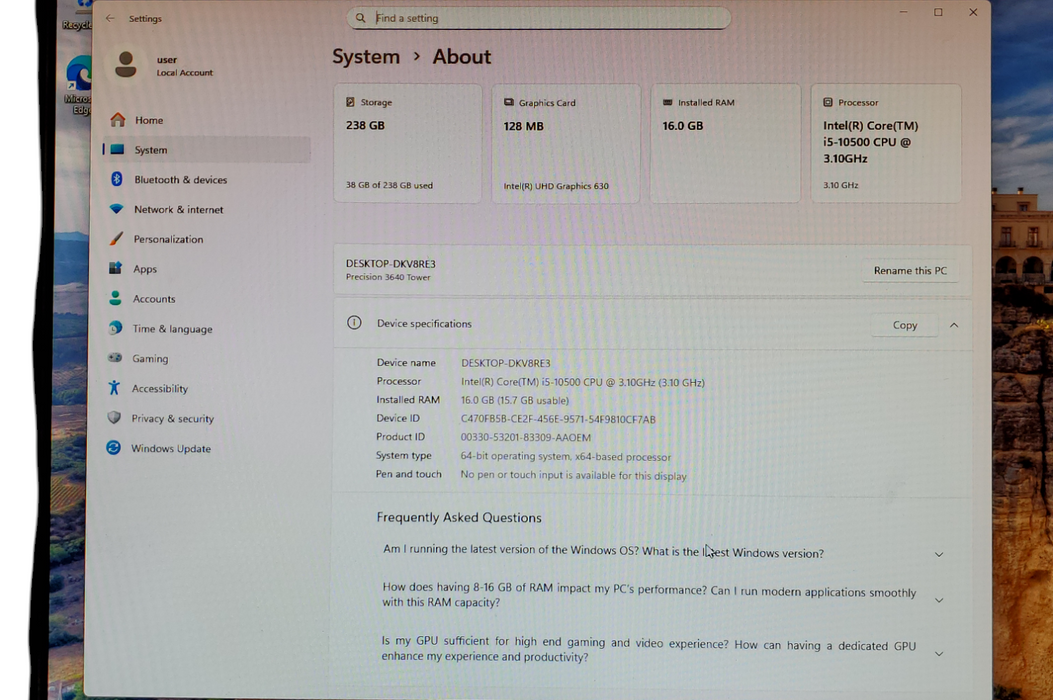 DELL PRECISION 3640 TOWER | INTEL CORE I5-10500@3.10 | 256GB | 16GB RAM |