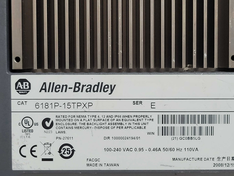 ALLEN BRADLEY 6181P-15TPXP SER E 15-inch 1500P industrial touch screen READ _